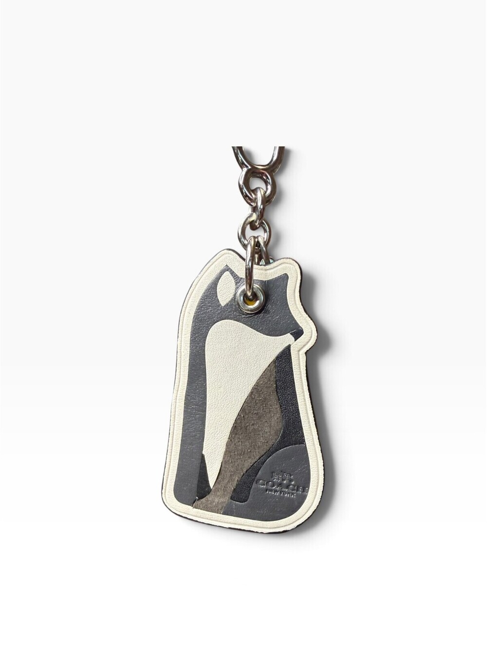 Coach F54924 Fox Leather Suede Bag Charm Keychain Silver Gray White Rare
